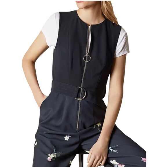 Ted Baker Navy Cosetee Pergola Print Cropped Belted Jumpsuit - Picture 6 of 16